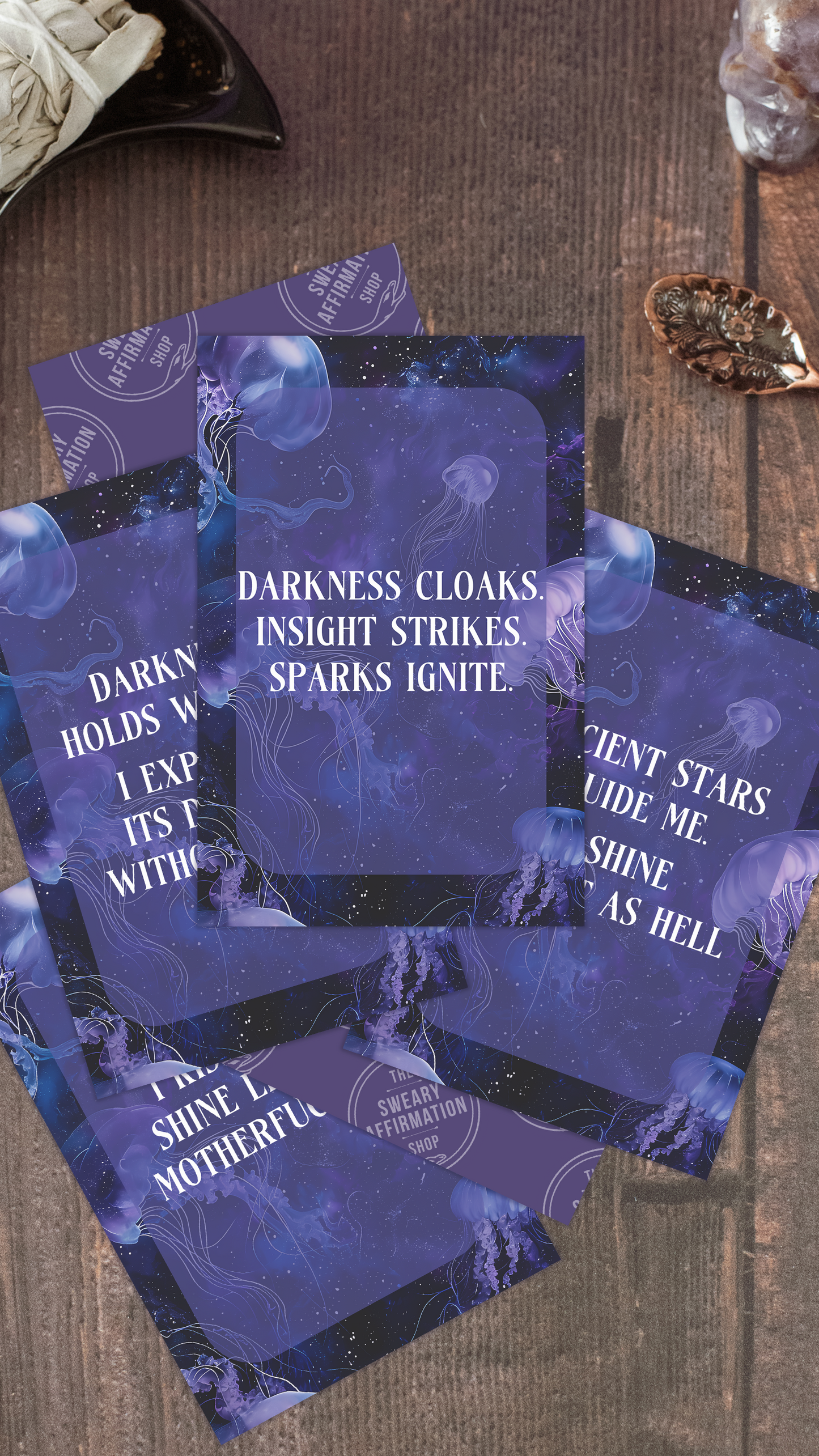 Space Jellyfish Sweary Affirmation Card Deck