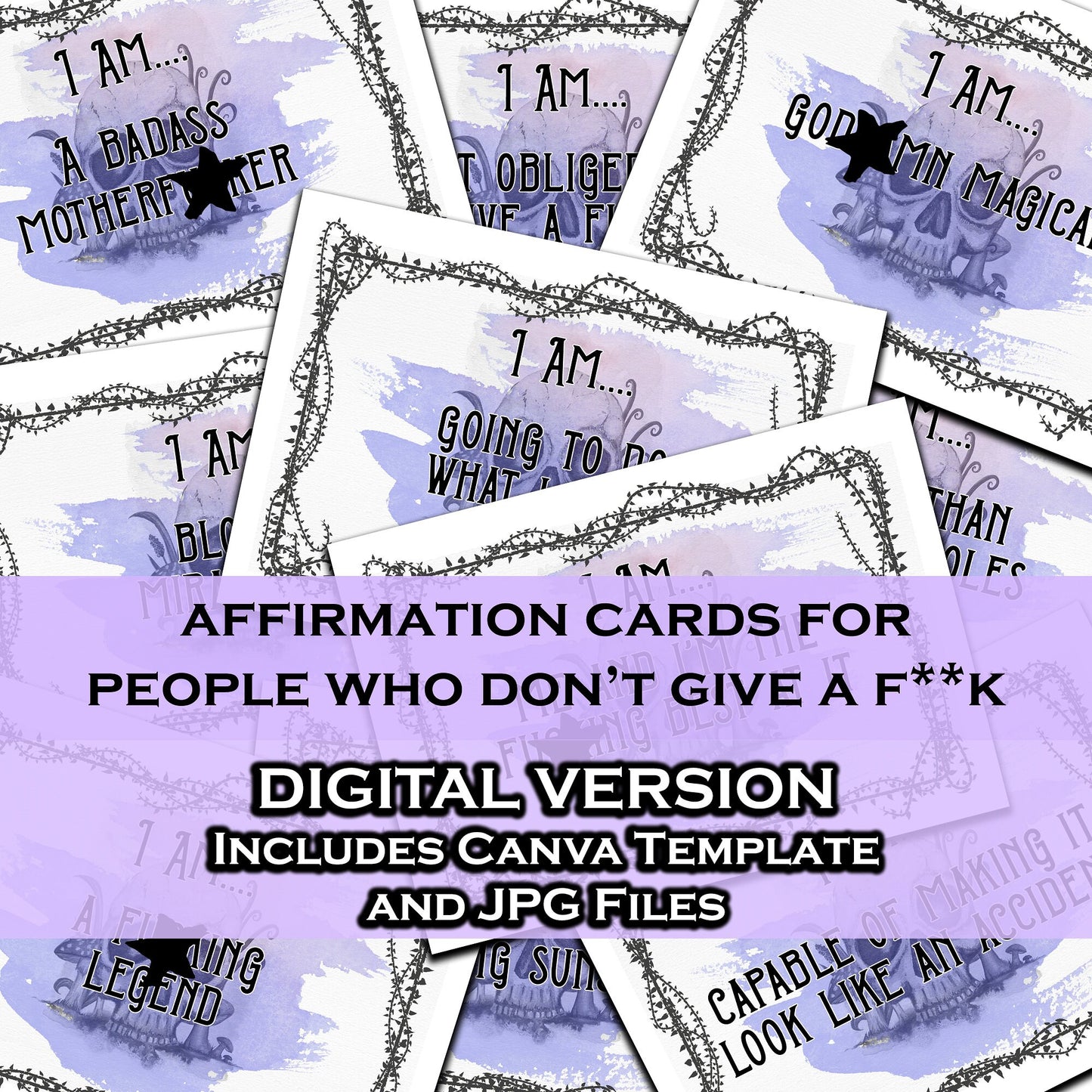 The Sweary Affirmation Shop - Digital Affirmation Deck Canva Template | Funny Encouragement Cards Download