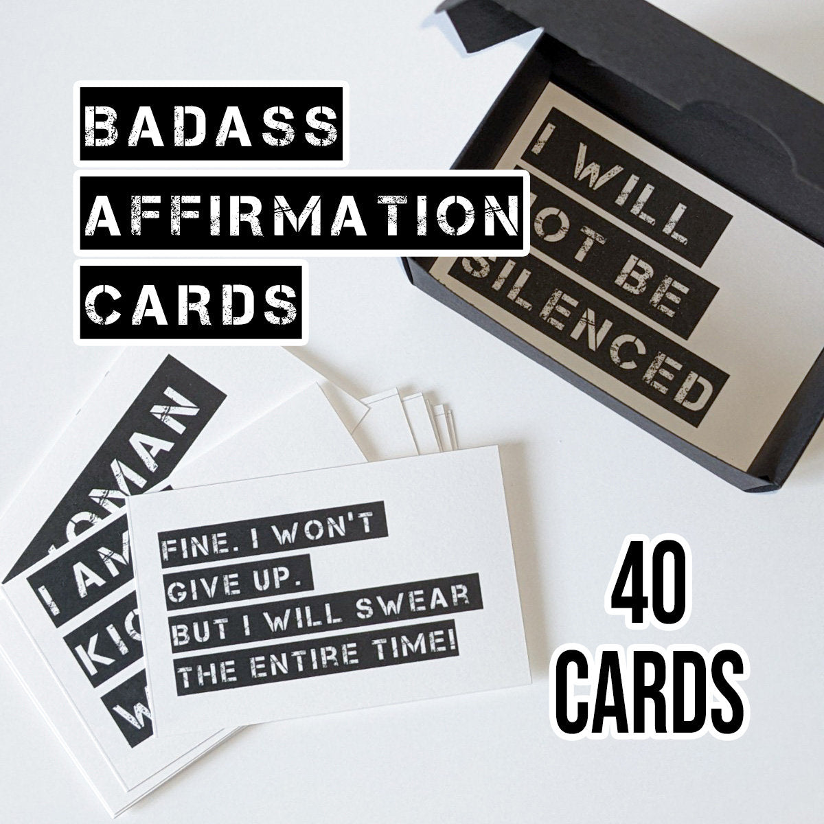 The Sweary Affirmation Shop - Sweary Affirmation Deck | Badass Encouragement Cards | 40 Motivational Cards