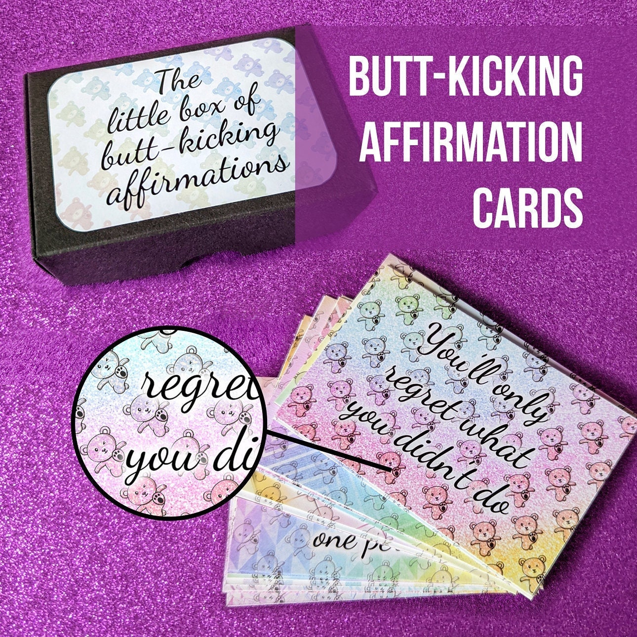The Sweary Affirmation Shop - Buttkicking Affirmations Deck | Sweary Encouragement Cards | Custom Rainbow Card Set | Personalised Affirmation Gift Box